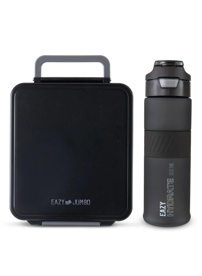 Eazy Kids Eazy Kids Jumbo Bento Lunch Box w/ Tritan Water Bottle 850ml – Midnight Black