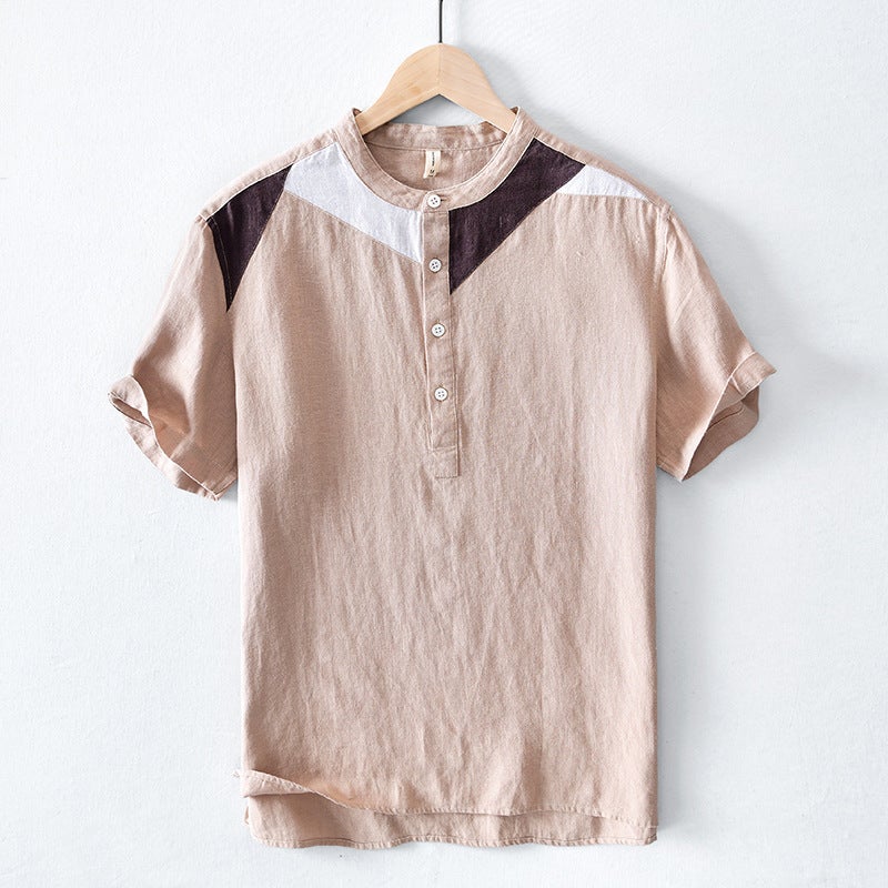 L544 casual breathable stitching fake two-piece short-sleeved T-shirt men's loose color matching short T-shirt Youth One-piece delivery - Image 4