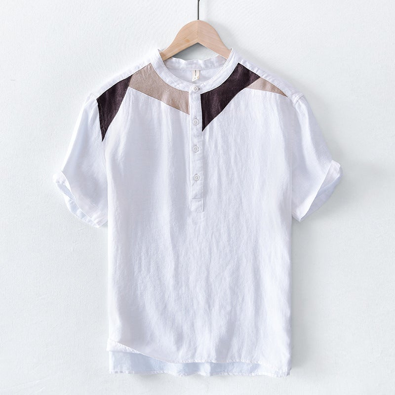 L544 casual breathable stitching fake two-piece short-sleeved T-shirt men's loose color matching short T-shirt Youth One-piece delivery - Image 2