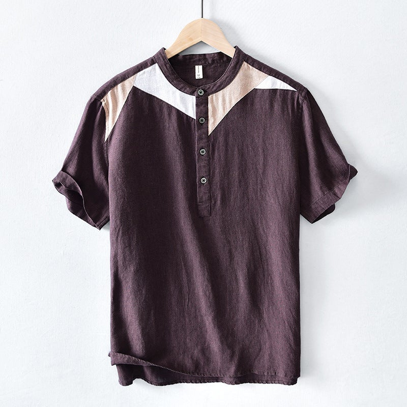 L544 casual breathable stitching fake two-piece short-sleeved T-shirt men's loose color matching short T-shirt Youth One-piece delivery - Image 1