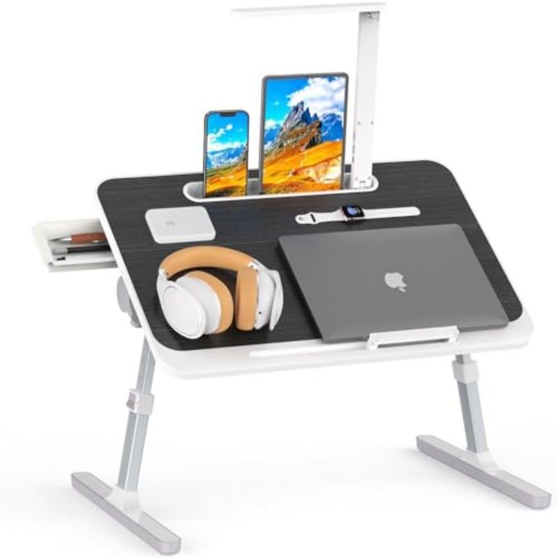 Laptop Bed Tray Desk with LED Desk Light, Large Portable Laptop Desk for Bed, Foldable Lap Desk Bed Tray, Adjustable Bed Laptop Table Stand for Writing and Reading with Storage Drawer,XL - Image 1