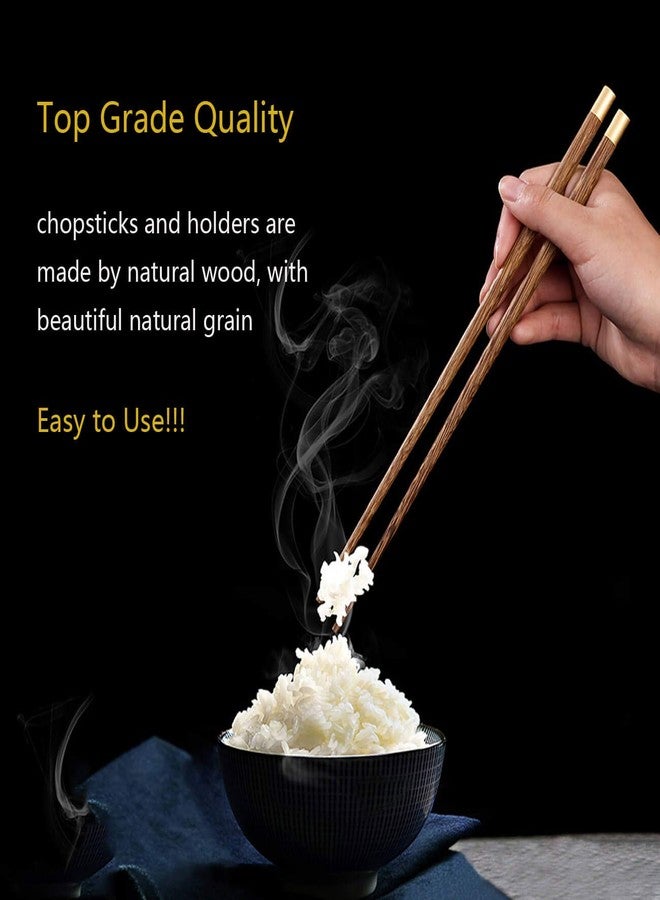 Kenpal Wooden Chopsticks Reusable with Case, Chinese Chop Sticks Set with Holder 2 Pair (Wenge) - Image 4