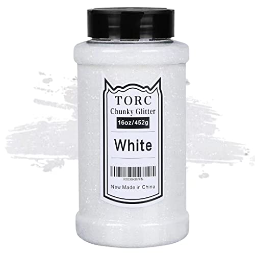 TORC White Chunky Glitter 1 Pound 16 OZ Glitter for Resin Crafts Tumblers Cosmetic Makeup Nail Art Festival Decoration - Image 1