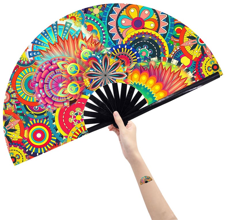 Amajiji Amajiji Large Folding Hand Rave Fan Popping Fan for Line Dancing Clacking Fans for Boots On The Ground DancePartyDecorationFestival Dream lower 