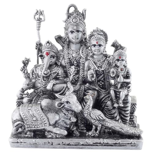 PRD CARATCAFE Silver 925 Shiv Parivar Lord Shiva Maa Parvati Ganesh Ji Kartikeya Nandi & Peacock Statue, 46+ GMS God Murti for Home Pooja Decor Gift - Image 1