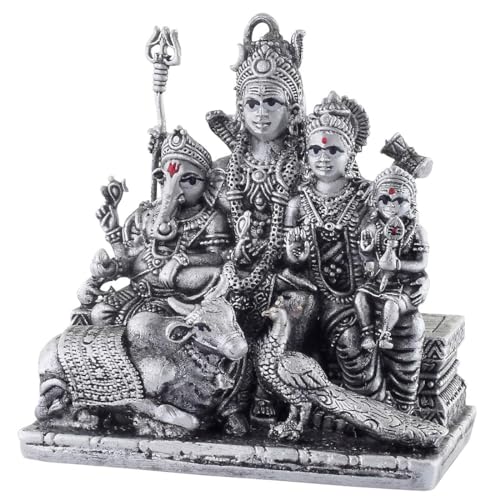 PRD CARATCAFE Silver 925 Shiv Parivar Lord Shiva Maa Parvati Ganesh Ji Kartikeya Nandi & Peacock Statue, 46+ GMS God Murti for Home Pooja Decor Gift - Image 3