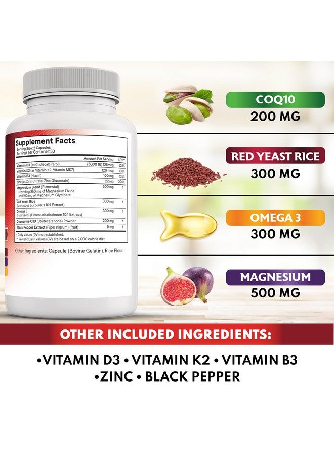 NEW AGE COQ10 200mg Red Yeast Rice 3000mg Omega 3-6-9 3000mg Magnesium Complex 500mg Zinc Vitamin K2 D3 - Vitamins for Women and Men with Vitamin B3, Coenzyme Q10-120 Count - Image 2