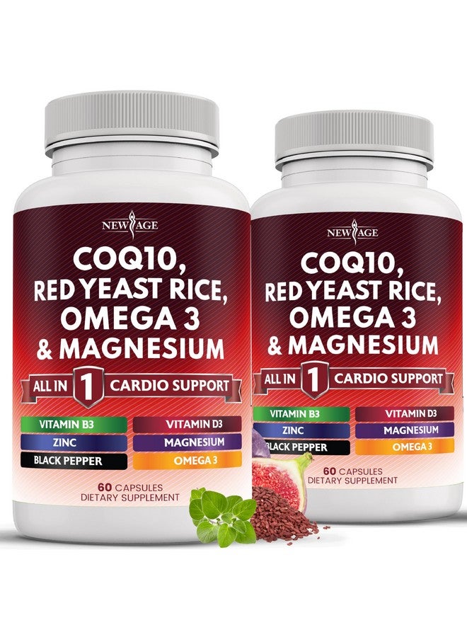 NEW AGE COQ10 200mg Red Yeast Rice 3000mg Omega 3-6-9 3000mg Magnesium Complex 500mg Zinc Vitamin K2 D3 - Vitamins for Women and Men with Vitamin B3, Coenzyme Q10-120 Count - Image 1