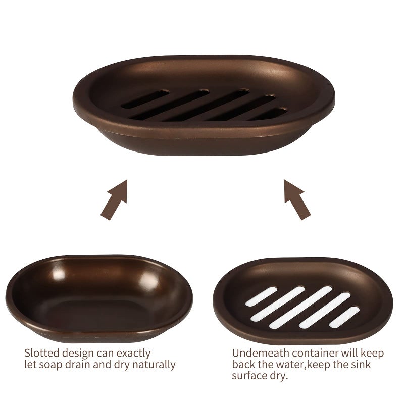 Topsky 2 Pcs Soap Dish for Shower, Double Layer Draining Soap Box with Drip Tray, Plastic - Bronze - Image 3
