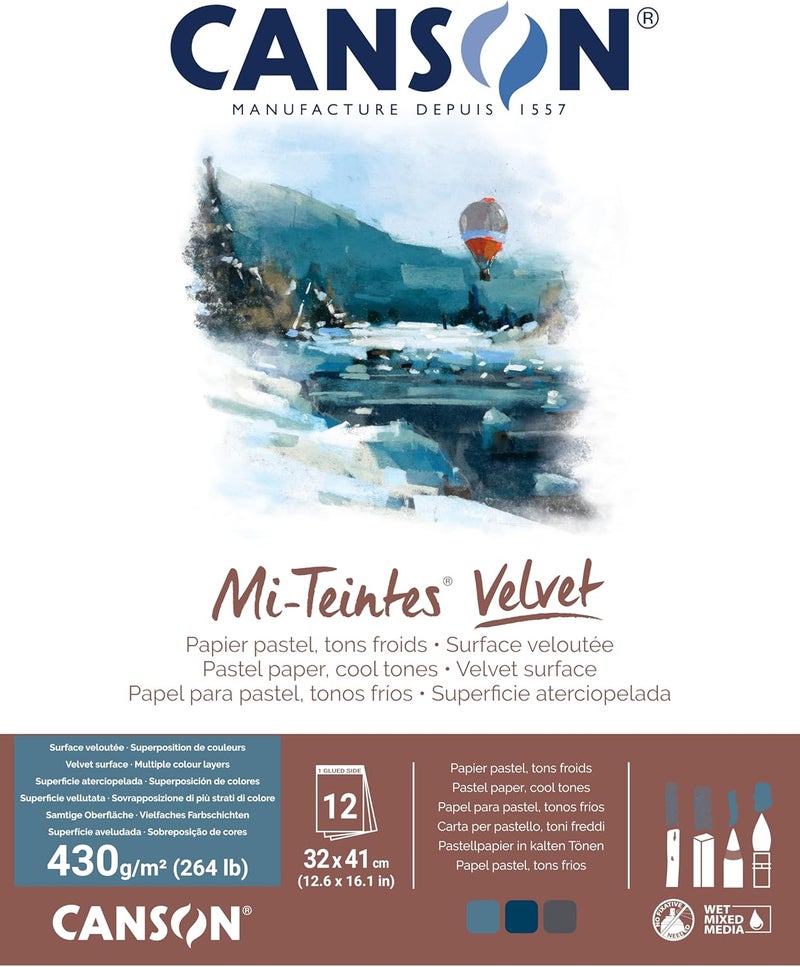 CANSON Canson MiTeintes Velvet Drawing Paper Pad Cool Tones Assorted Colors Glue Binding 260lb430g 12 Sheet 126x161 inch 1 Count 