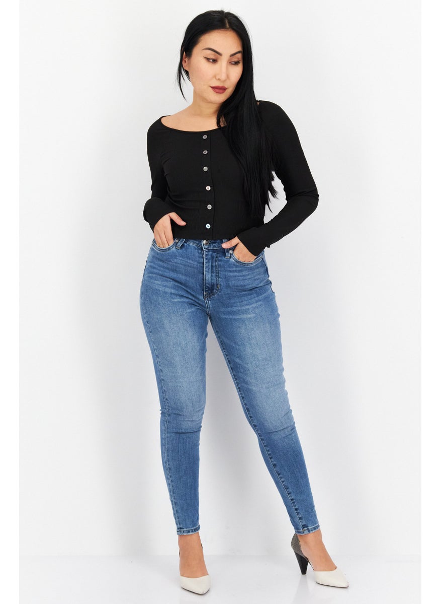 Earnest Sewn Women Skinny Fit Washed Stretchable Jeans, Blue  - Image 4