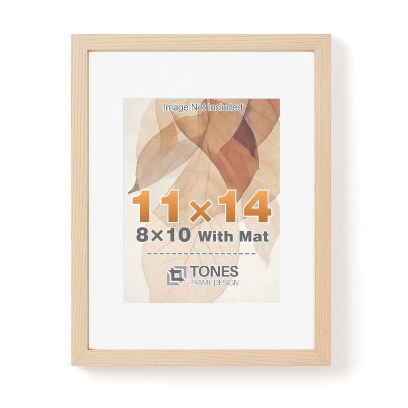 TONES FRAME DESIGN Solid Oak Wood 11x14 Picture Frame with Mat for 8x10 Natural Photo Frame, Poster Frame for Wall Home Decor - Image 1