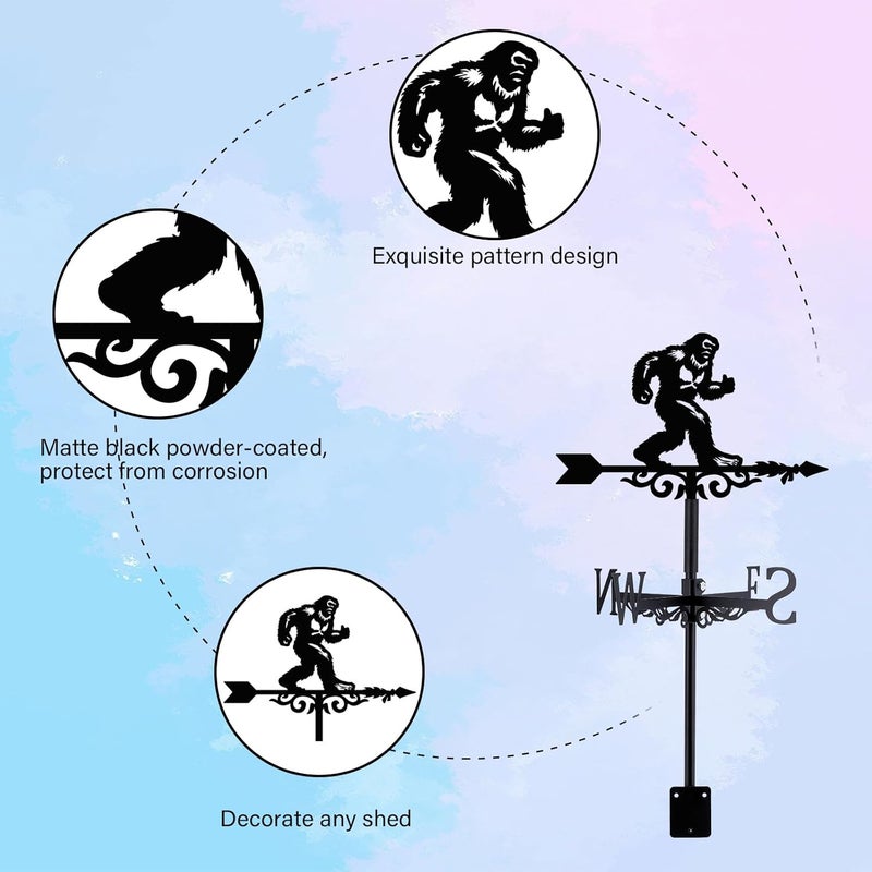 beinkmake Bigfoot Weathervane Arrow Metal Wind Vane Big Foot Sasquatch Weathercock Garden Decoration Wind Direction Indicator Stake Roof Mount Ornament for Farmhouse Yard Outdoor - Image 3