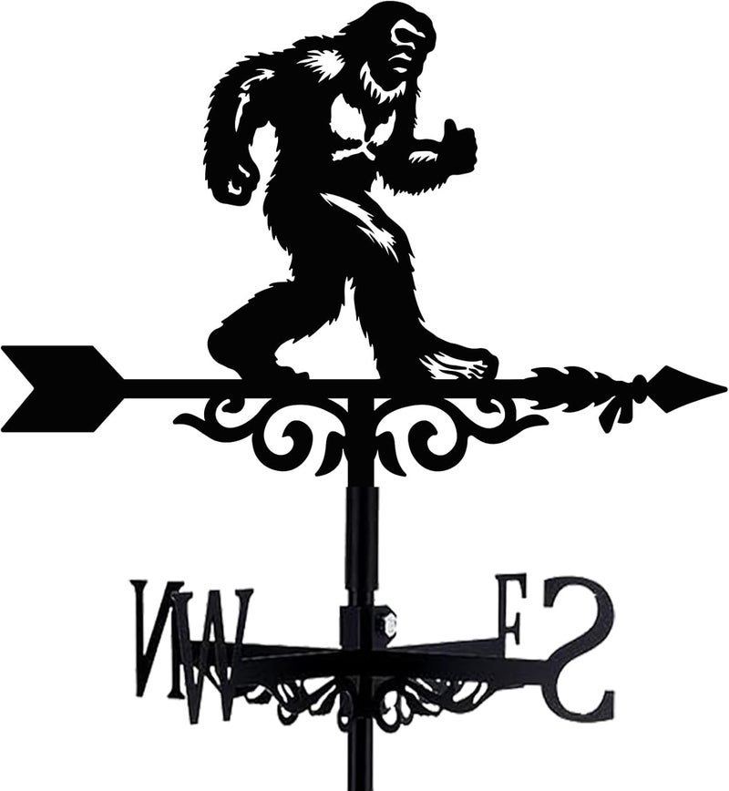 beinkmake Bigfoot Weathervane Arrow Metal Wind Vane Big Foot Sasquatch Weathercock Garden Decoration Wind Direction Indicator Stake Roof Mount Ornament for Farmhouse Yard Outdoor - Image 1
