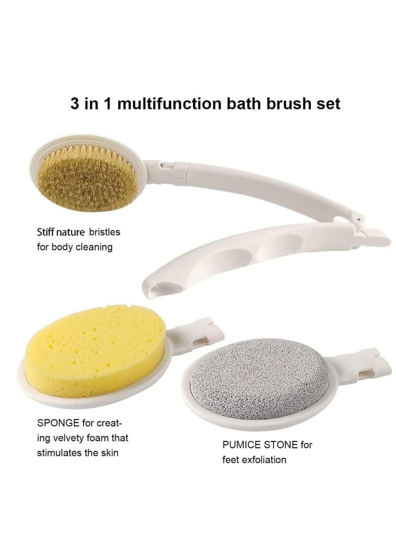 SOLARAE Body Brush Set, Stiff Bath with Long Handle, 3 in 1 Foldable Shower Brush Back Scrubber with Brush Sponge Pumice Head for Bath and Shower, Exfoliating or Dry Skin Brushing 19 - Image 3