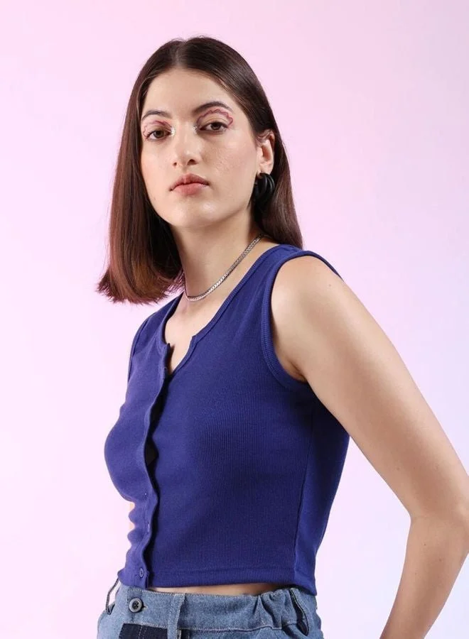 Freehand Women Regular Fit Solid Scoop Neck Sleeveless Top