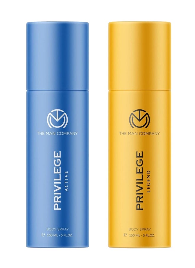The Man Company Pack Of 2 Privilege Active Deodorant For Men| Premium Body Spray | Long-Lasting Fragrance | Perfect Deo For Everyday Use | Gift For Husband, Boyfriend - 150ml Blue/Gold 