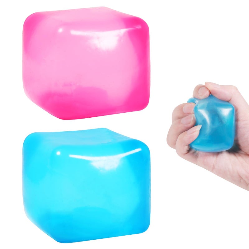 FauKait 2pack Stress Cube Squishy Stress Balls for Adults Kids Fidget Toy for Your Best Mellow and Chill Ice CubesSquare Shape with Filling in Pink Purple Blue 2pcs Cube - Image 2