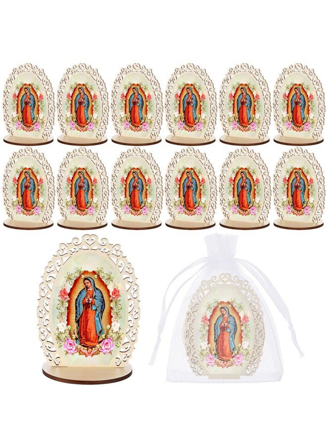 Soaoo 12 Pcs Our Lady of Guadalupe Wooden Statues Virgen De Guadalupe Picture Frames Baptism Favors for Guests Baptism Centerpieces for Table First Communion Gifts Catholic Favors (Oval) - Image 1