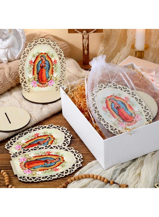 Soaoo 12 Pcs Our Lady of Guadalupe Wooden Statues Virgen De Guadalupe Picture Frames Baptism Favors for Guests Baptism Centerpieces for Table First Communion Gifts Catholic Favors (Oval) - Image 3
