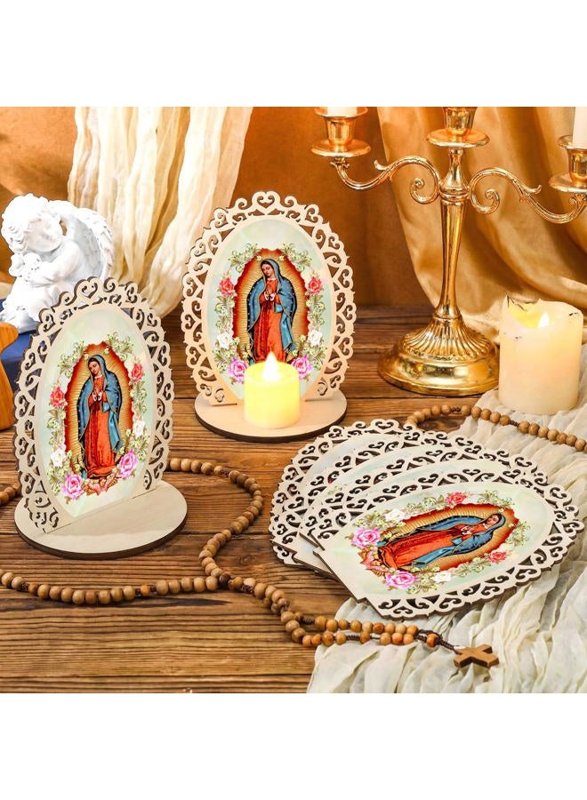 Soaoo 12 Pcs Our Lady of Guadalupe Wooden Statues Virgen De Guadalupe Picture Frames Baptism Favors for Guests Baptism Centerpieces for Table First Communion Gifts Catholic Favors (Oval) - Image 4