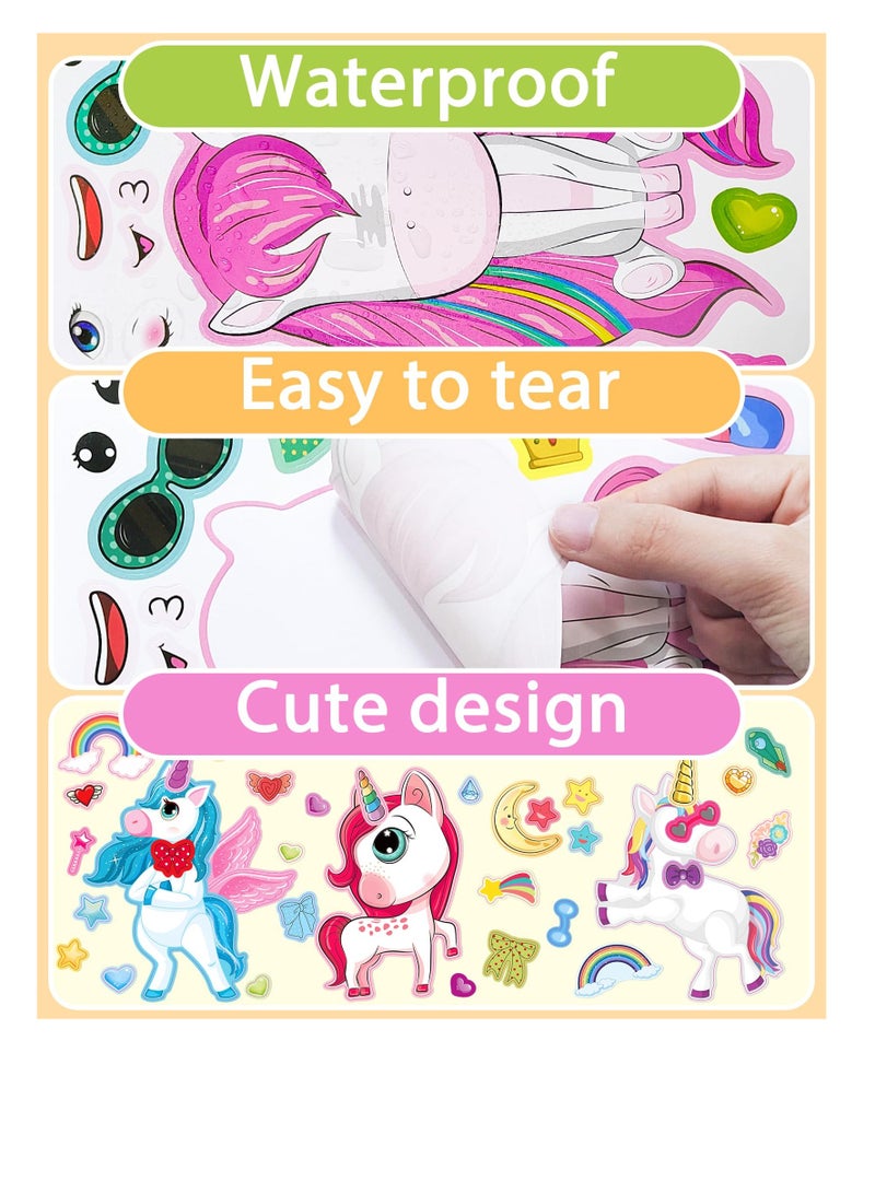 Excefore 24 Pcs Make Your Own Unicorn Sticker Sheets for Kids with Unicorn Party Favors Face Sticker Sheets for Kids Crafts Activities Gift Bags Birthday Party Favors for Kids 4-8 - Image 5