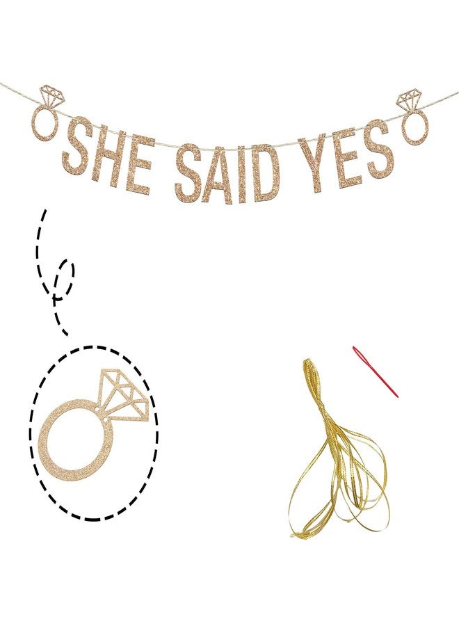 Helewilk She Said Yes Banner, He Put a Ring on It, Glittery from Miss to Mrs Just Engaged Bride to Be Party Hanging Supplies - Image 2