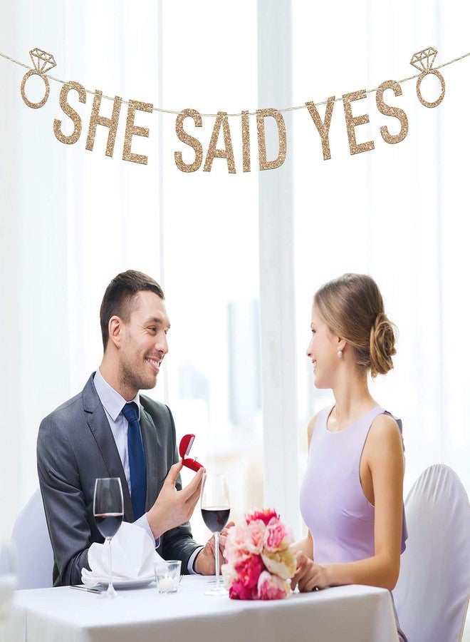 Helewilk She Said Yes Banner, He Put a Ring on It, Glittery from Miss to Mrs Just Engaged Bride to Be Party Hanging Supplies - Image 5