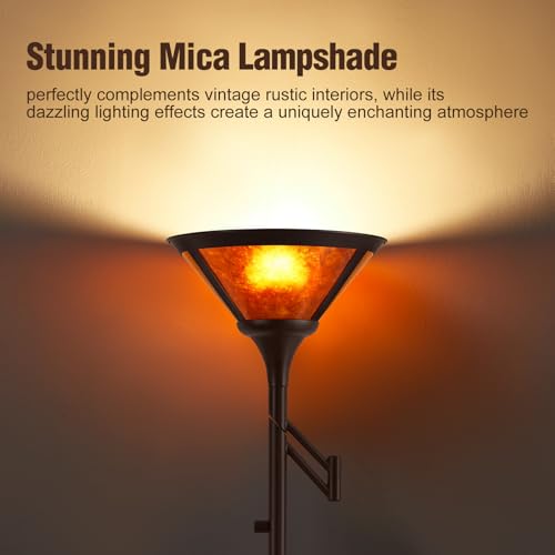 EJIAXIN Floor Lamps for Living Room - 70" Brown Torchiere Standing Floor Lamp with Adjustable Swing Arm - Tall Corner Lamp Decor for Bedroom with Mica Shade LED Reading Light for Home Office - Image 2