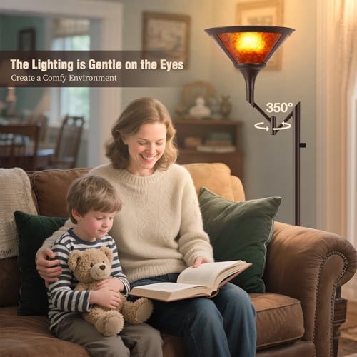 EJIAXIN Floor Lamps for Living Room - 70" Brown Torchiere Standing Floor Lamp with Adjustable Swing Arm - Tall Corner Lamp Decor for Bedroom with Mica Shade LED Reading Light for Home Office - Image 3