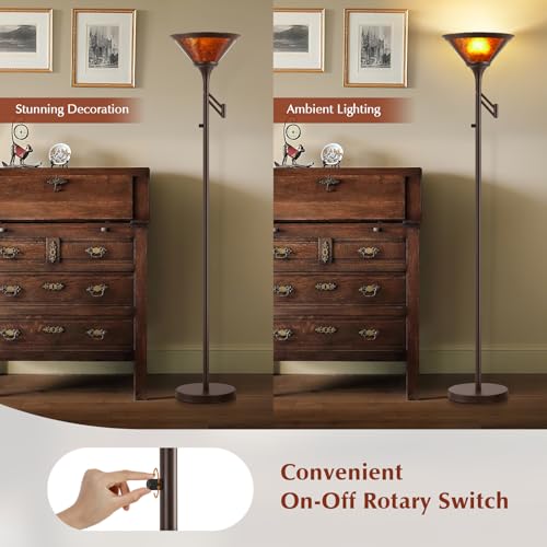 EJIAXIN Floor Lamps for Living Room - 70" Brown Torchiere Standing Floor Lamp with Adjustable Swing Arm - Tall Corner Lamp Decor for Bedroom with Mica Shade LED Reading Light for Home Office - Image 5