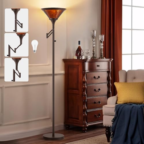 EJIAXIN Floor Lamps for Living Room - 70" Brown Torchiere Standing Floor Lamp with Adjustable Swing Arm - Tall Corner Lamp Decor for Bedroom with Mica Shade LED Reading Light for Home Office - Image 1