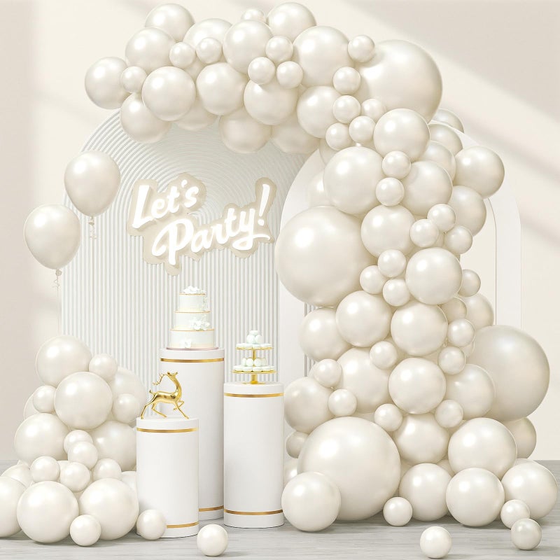 awenztech 120pcs Pearl White Balloon Arch Kit, 18 12 10 5 inch Pearl White Balloons Different Sizes for Bridal Baby Shower Engagement Wedding Birthday Party Decorations - Image 1