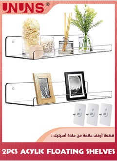 UNUNS 2 Pack Clear Acrylic Floating Shelf,12'' Invisible Wall Mounted Shelf With Cord Hole,Small Display Ledge Shelves For Smart Speaker Action Figures,Great For Kids Room Bathroom Office Display  - Image 1