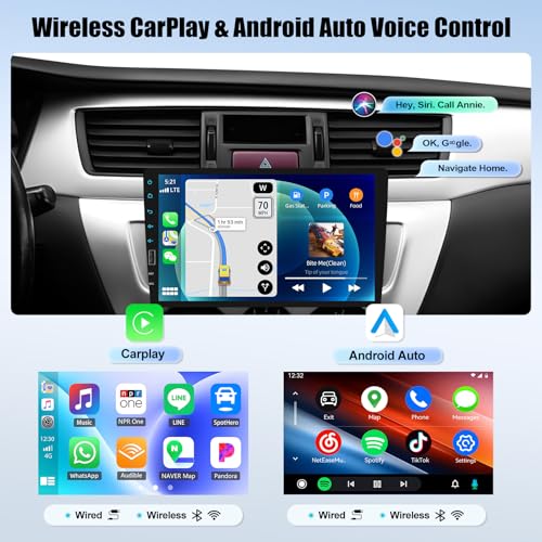 UNITOPSCI 9 Inch Single Din Wireless Apple CarPlay Android Auto Car Stereo Touch Screen Bluetooth FM Car Radio Receiver Mirror Link USB Playback DVR Input with Backup Camera Mic - Image 2