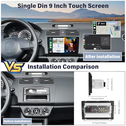 UNITOPSCI 9 Inch Single Din Wireless Apple CarPlay Android Auto Car Stereo Touch Screen Bluetooth FM Car Radio Receiver Mirror Link USB Playback DVR Input with Backup Camera Mic - Image 3