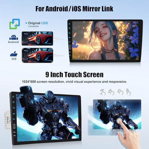 UNITOPSCI 9 Inch Single Din Wireless Apple CarPlay Android Auto Car Stereo Touch Screen Bluetooth FM Car Radio Receiver Mirror Link USB Playback DVR Input with Backup Camera Mic - Image 4