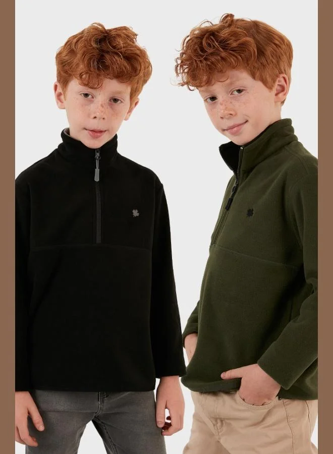 Lela Lela Soft Texture Zippered Stand Collar Raised 2-Pack Polar Kids POLAR 5905002S2