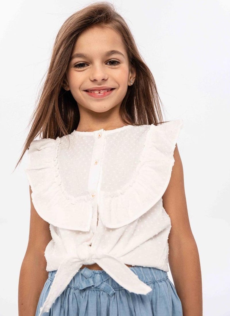 MINOTI Girls tie front top broderie anglais white - Image 1
