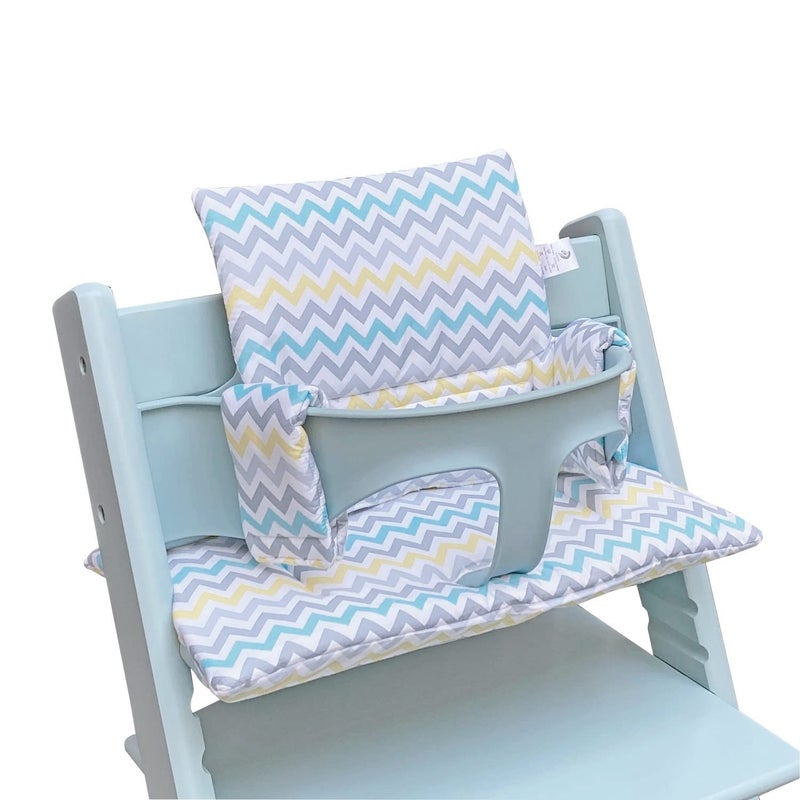 ZARPMA Highchair Cushion Compatible with Stokke Tripp Trapp Chiar High Chair Insert Cotton Fabric Cover Filled with Cotton Padding (Colorful Waves) - Image 1