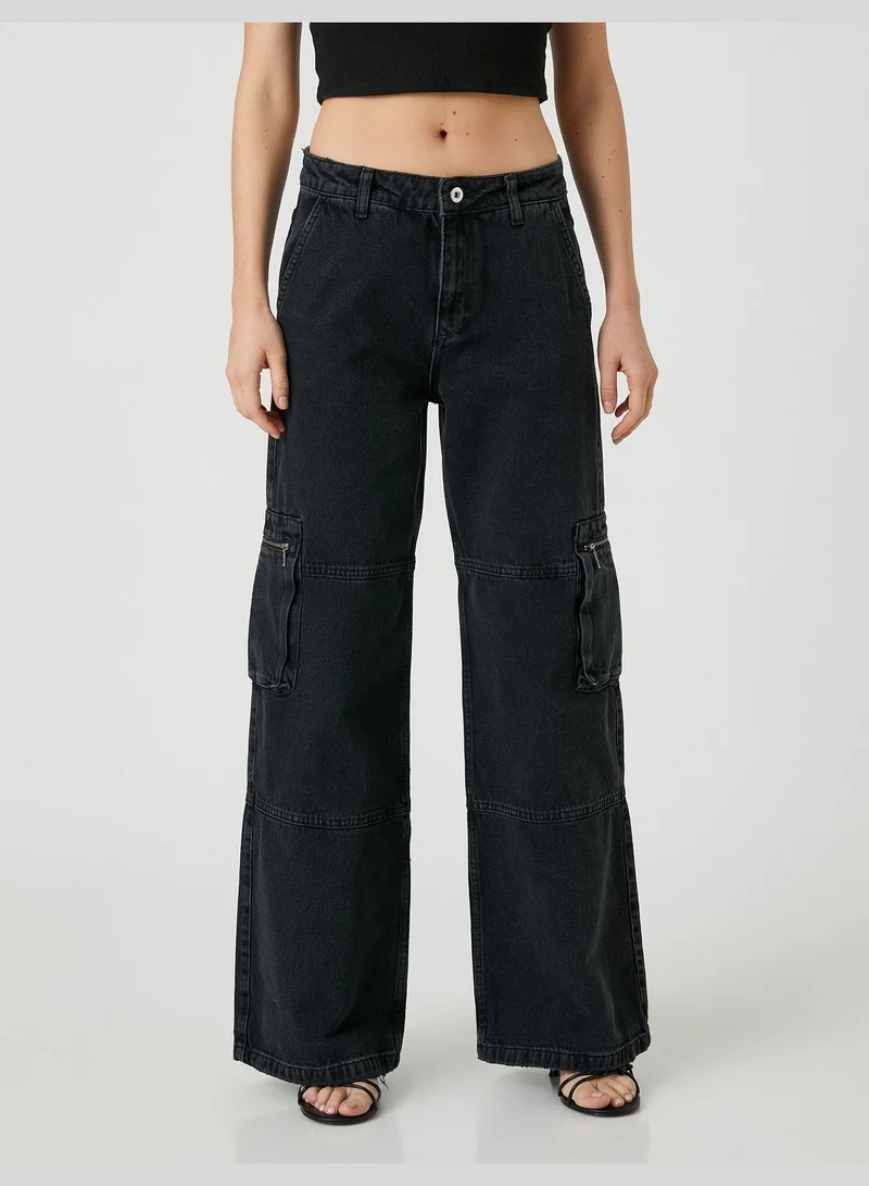 KOTON Extra Wide Leg Cargo Denim Trousers - Bianca Jeans