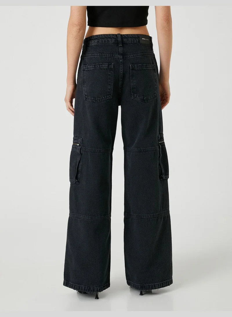 KOTON Extra Wide Leg Cargo Denim Trousers - Bianca Jeans