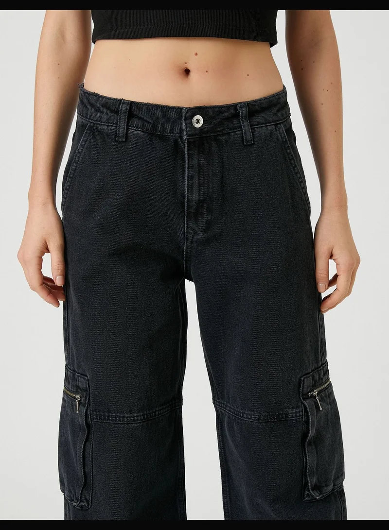 KOTON Extra Wide Leg Cargo Denim Trousers - Bianca Jeans