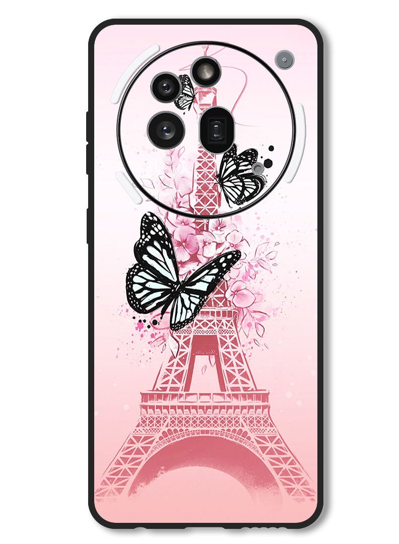 Theodor Case Compatible with Nothing Phone 3a Pro Protection Shockproof Bumper Cover Black Butterflies - Image 1