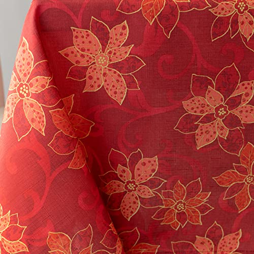 Benson Mills Poinsettia Scroll Printed Rectangle Fabric Table Cloth, Winter, Holiday and Christmas Tablecloth (60" x 84" Rectangular, Red) - Image 5