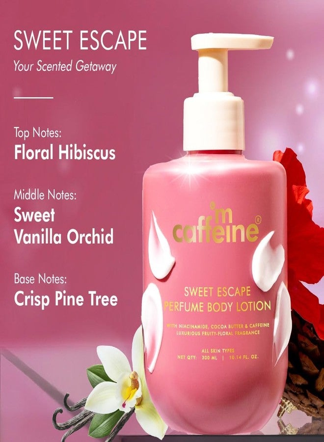 mCaffeine By the Blues Brightening Perfume Body Lotion & Sweet Escape Perfume Body Lotion | Niacinamide, Cocoa & Shea Butter | Deeply Moisturizes, Evens Skin Tone | Long Lasting Fragrance - 300mlx2 | - Image 5
