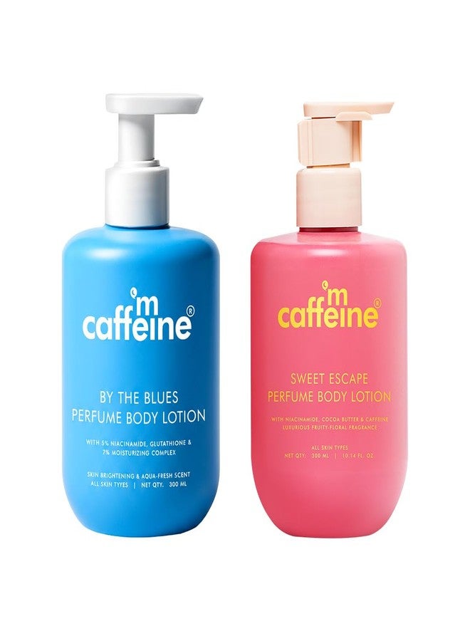 mCaffeine By the Blues Brightening Perfume Body Lotion & Sweet Escape Perfume Body Lotion | Niacinamide, Cocoa & Shea Butter | Deeply Moisturizes, Evens Skin Tone | Long Lasting Fragrance - 300mlx2 | - Image 1