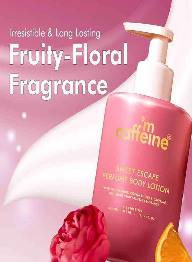 mCaffeine By the Blues Brightening Perfume Body Lotion & Sweet Escape Perfume Body Lotion | Niacinamide, Cocoa & Shea Butter | Deeply Moisturizes, Evens Skin Tone | Long Lasting Fragrance - 300mlx2 | - Image 3