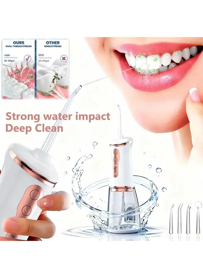 Portable Water Flosser IPX6 Waterproof Golden 4 Nozzles 3 Modes Detachable Tank USB Charging - Image 1