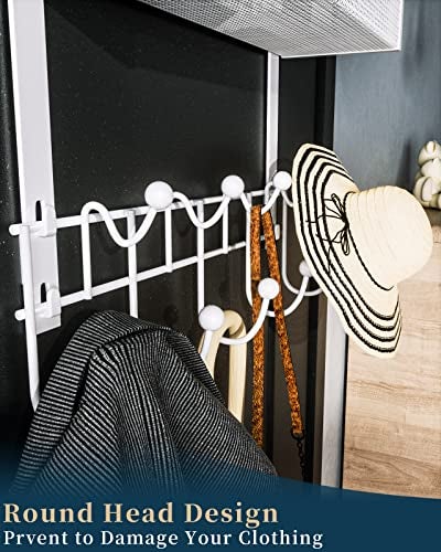Consumest Over The Door Organizer Hooks, Door Hanger with 9 Coat Hooks & 2 Mesh Basket, Rustproof Back Storage Organizer for Bathroom, Kitchen, Bedroom-White (for 1.76in Doors) - Image 4